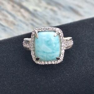 Larimar Halo Statement Ring — KHR 925 India — Size 6.5